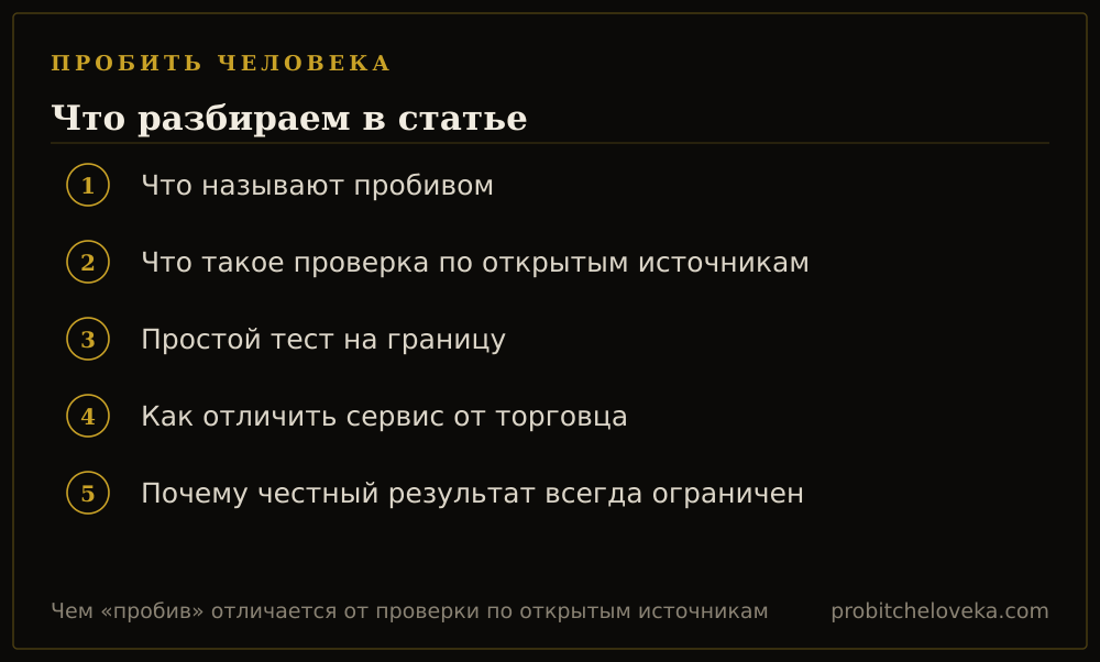 Пробить человека: план статьи «Чем «пробив» отличается от проверки по открытым источникам»