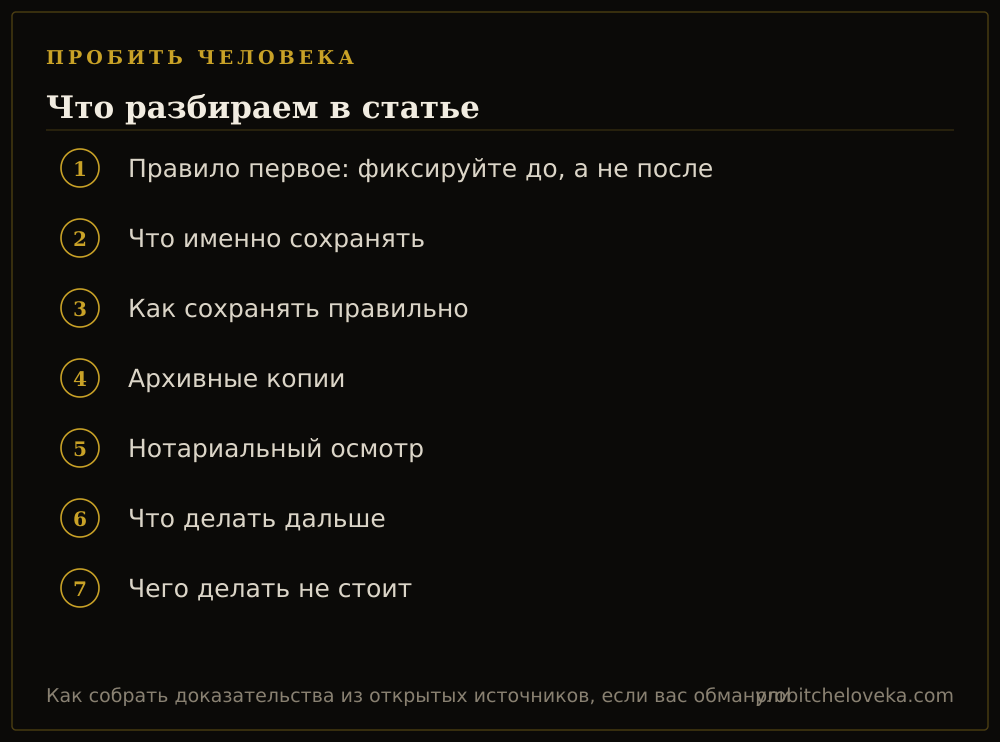 Пробить человека: план статьи «Как собрать доказательства из открытых источников, если вас обманули»